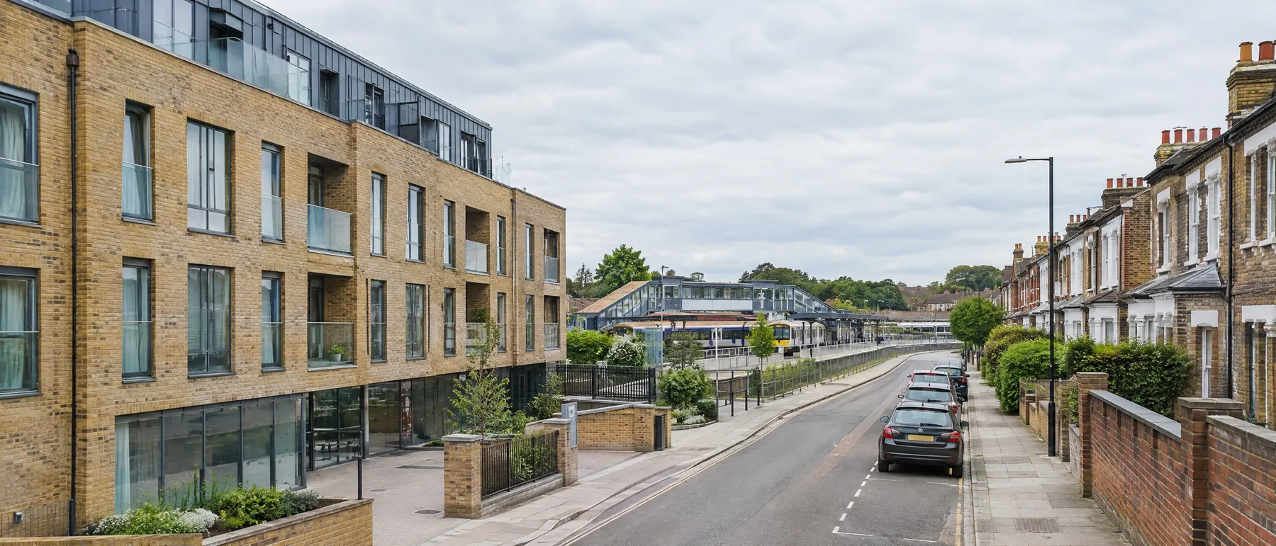 An office-to-residential conversion beside Victorian terraces in a Hertfordshire town